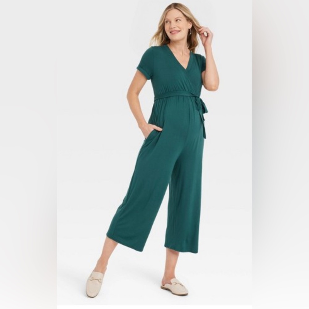 Isabel Maternity Breastfeeding jumpsuit with pockets - Emerald Green
